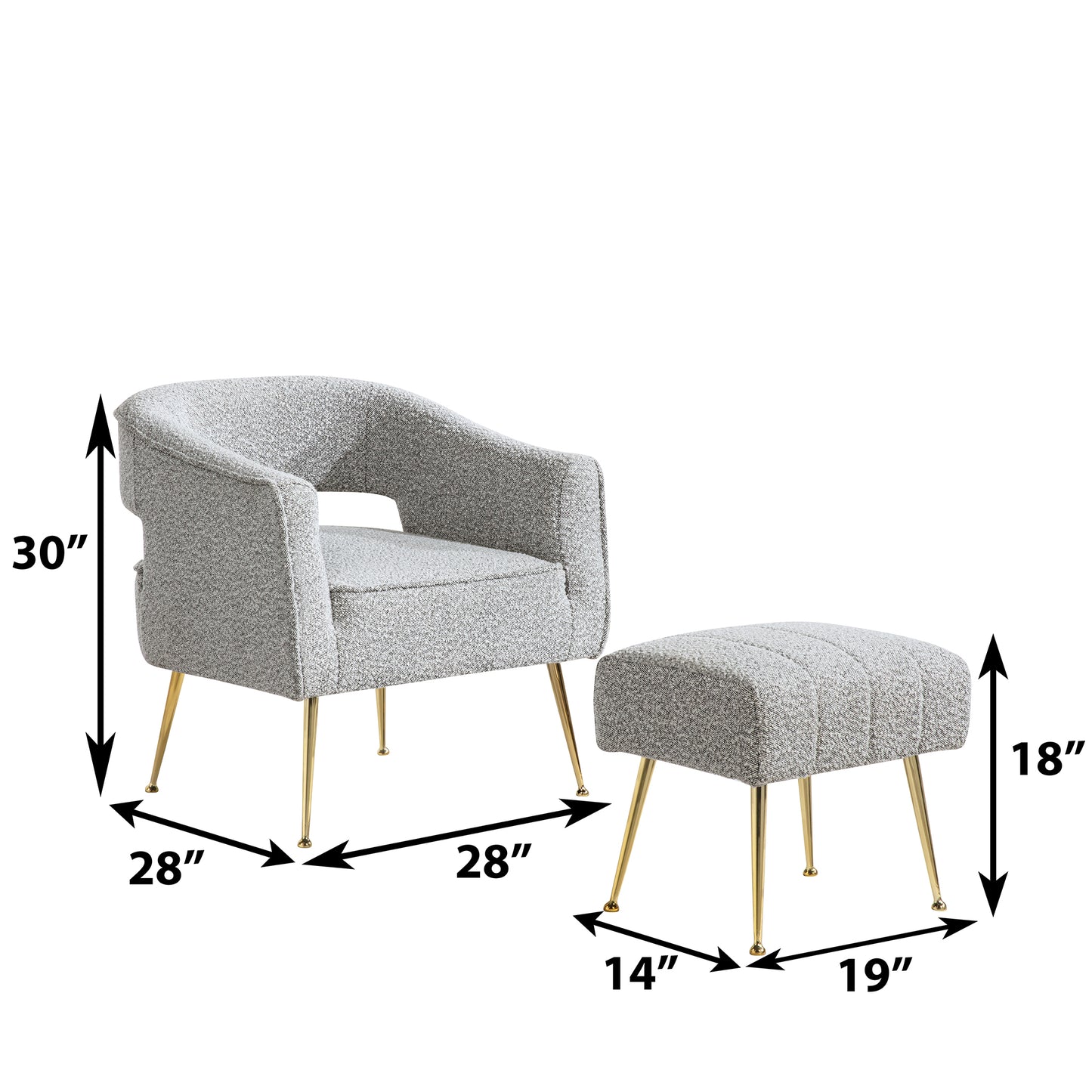 AC230-3: Accent Chair & Ottoman 2pc Set with Gold Chrome Legs