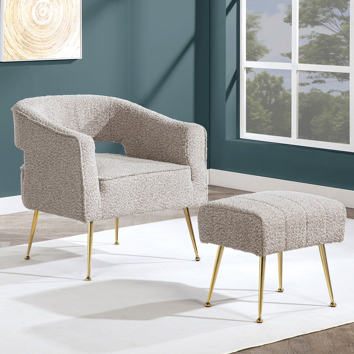 AC230-3: Accent Chair & Ottoman 2pc Set with Gold Chrome Legs