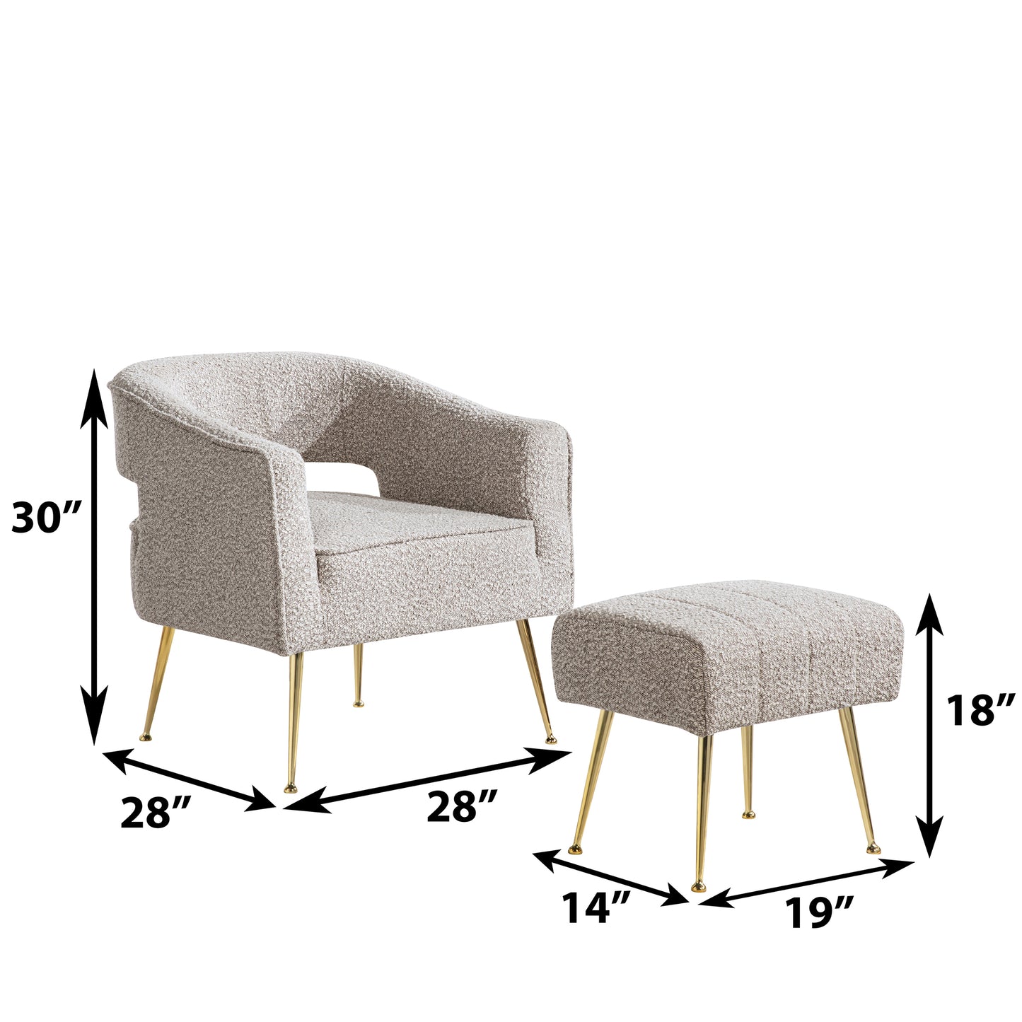 AC230-3: Accent Chair & Ottoman 2pc Set with Gold Chrome Legs