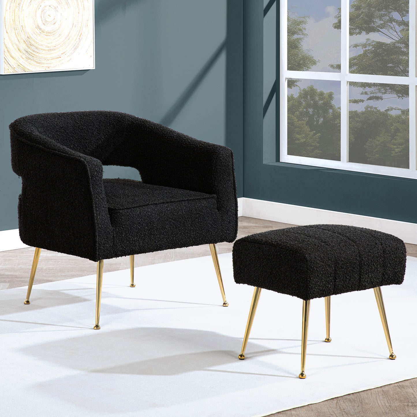 AC230-3: Accent Chair & Ottoman 2pc Set with Gold Chrome Legs