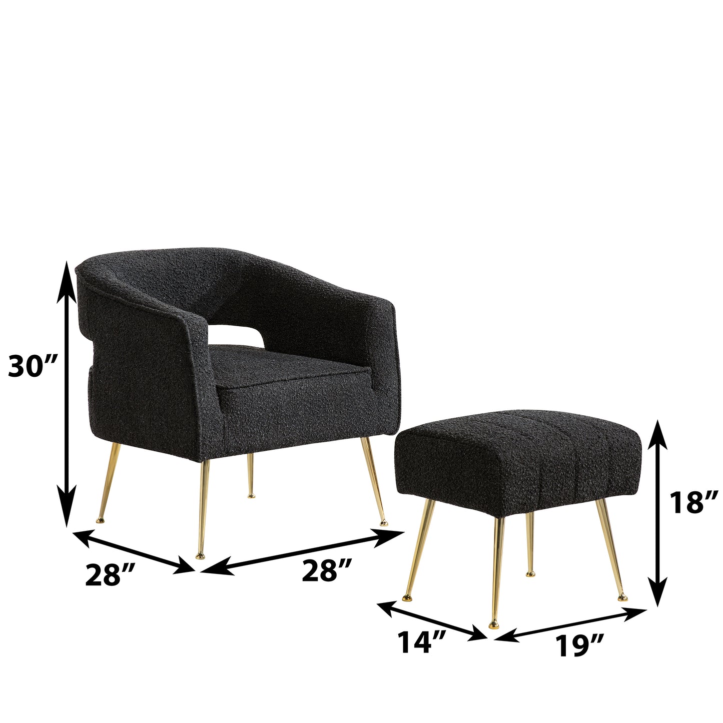 AC230-3: Accent Chair & Ottoman 2pc Set with Gold Chrome Legs