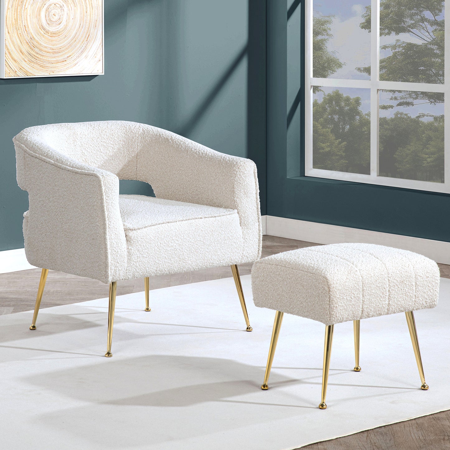 AC230-3: Accent Chair & Ottoman 2pc Set with Gold Chrome Legs