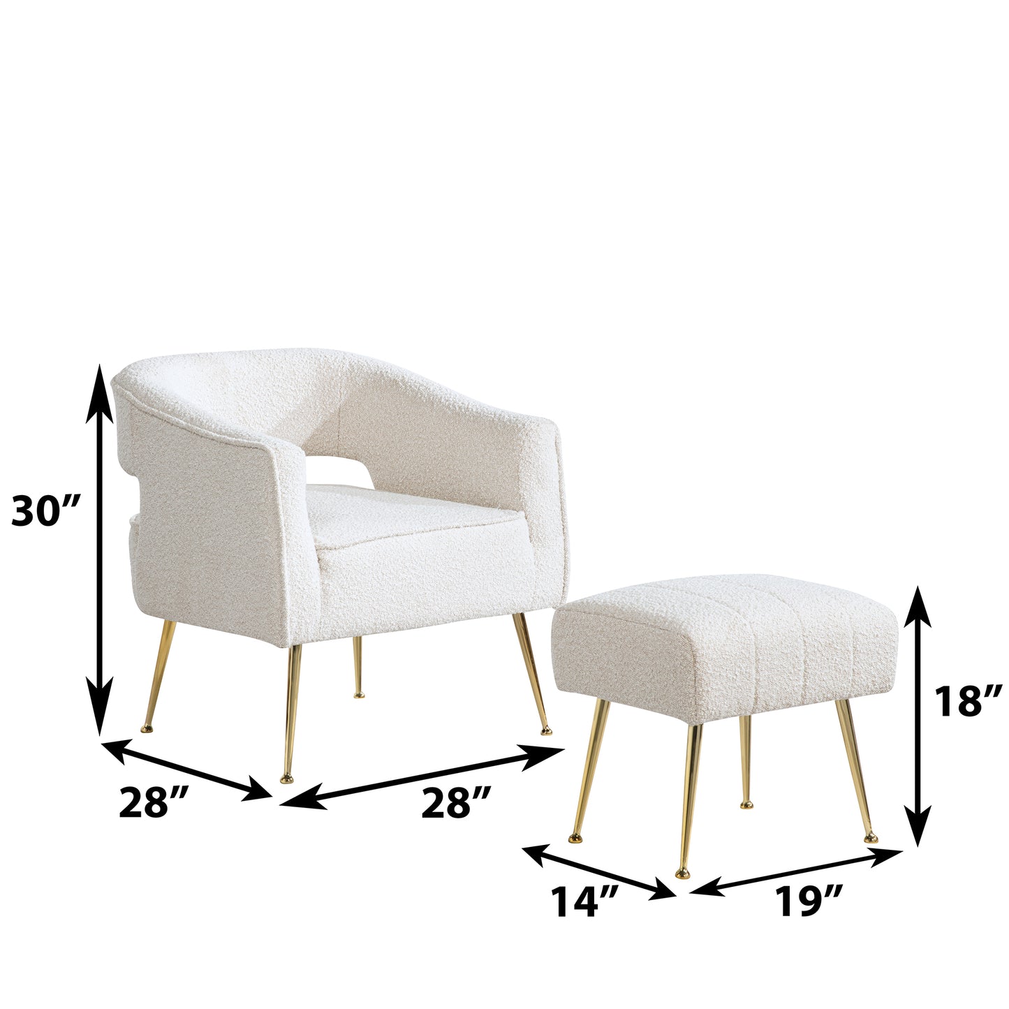 AC230-3: Accent Chair & Ottoman 2pc Set with Gold Chrome Legs