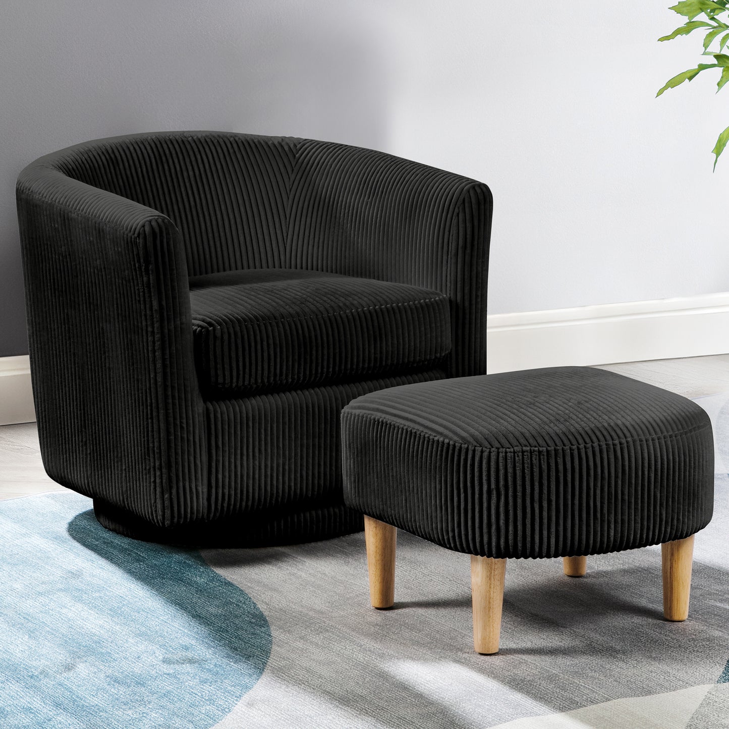 AC92-4: Velvet Swivel Chair with Ottoman