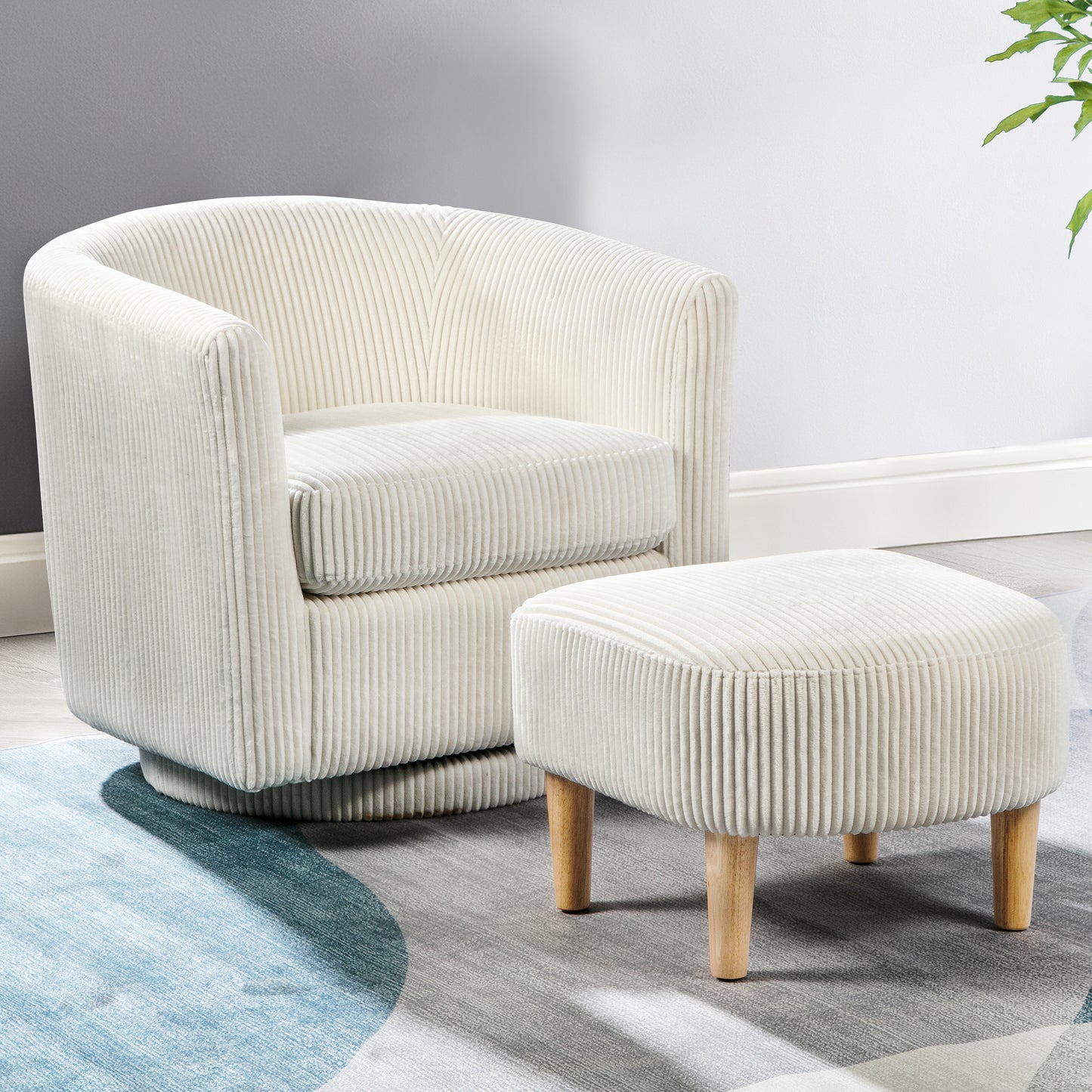AC92-4: Velvet Swivel Chair with Ottoman