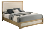 Bed with wooden frame, two-tone wood and LED headboard