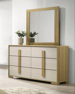 B780 Nordic Oasis Modern Two-Tone Dresser and Mirror Set, Scandinavian Natural Wood & White Bedroom Vanity by Quality Living Furniture