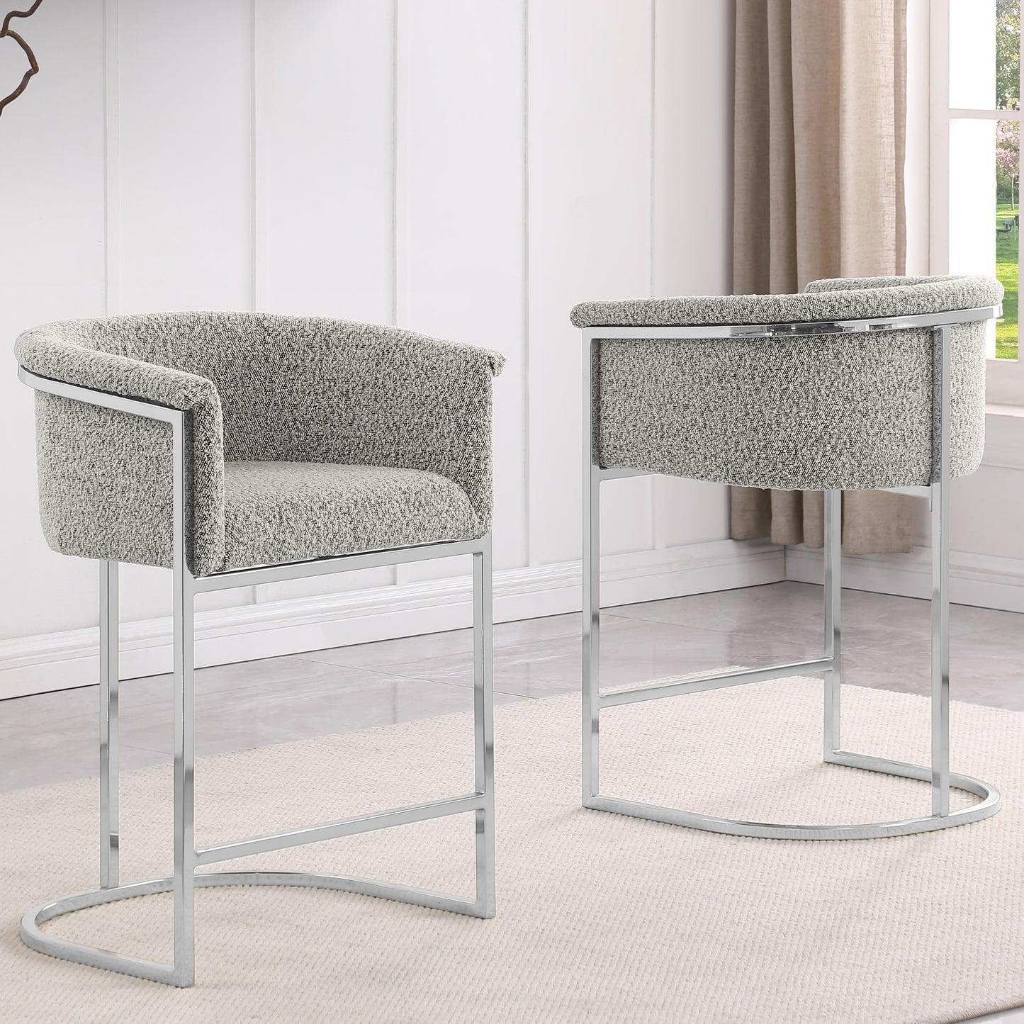 SC010-7, CH010-7, & BS010-7: Modern Boucle Fabric Chairs with U-Shaped Chrome Legs (Set of 2)