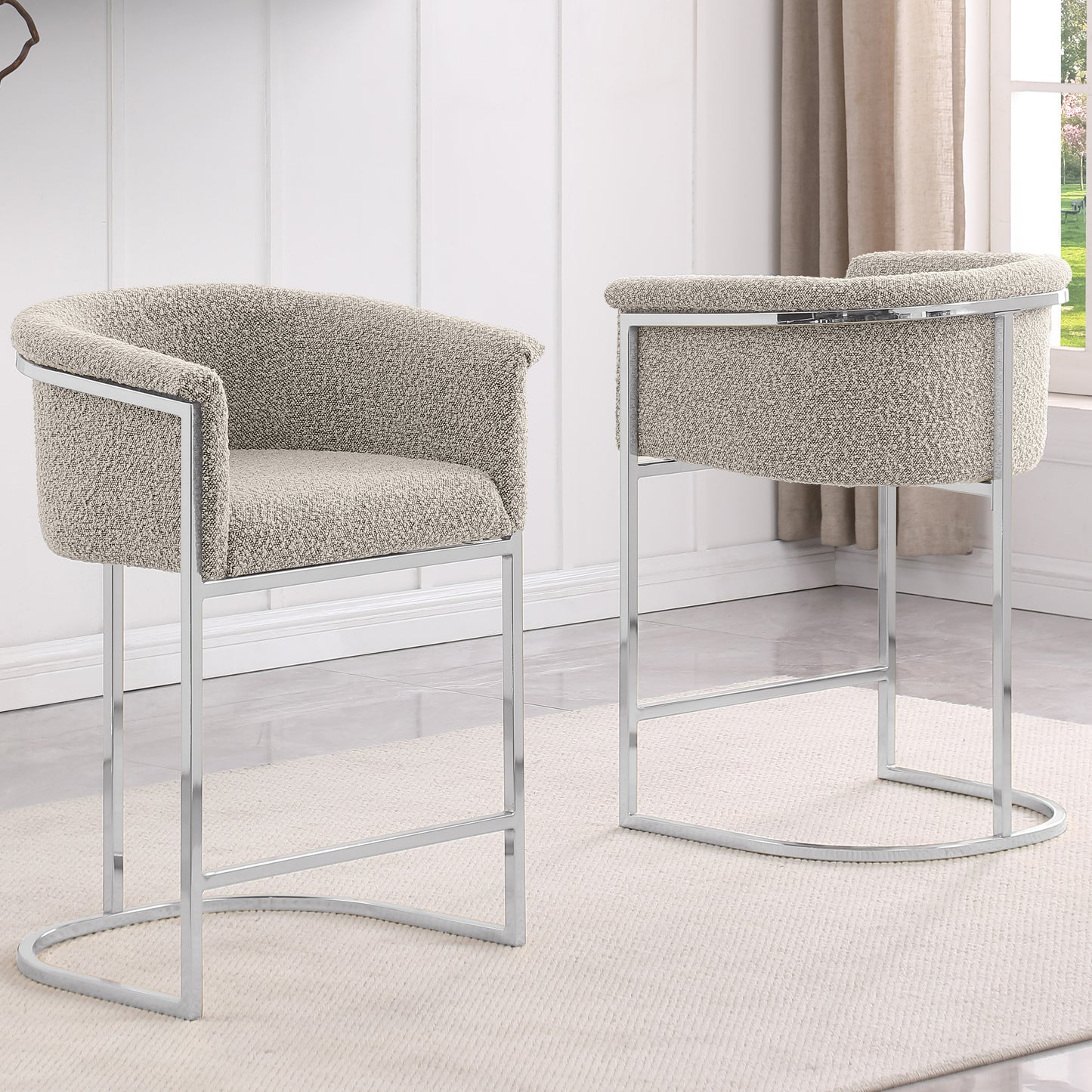 SC010-7, CH010-7, & BS010-7: Modern Boucle Fabric Chairs with U-Shaped Chrome Legs (Set of 2)