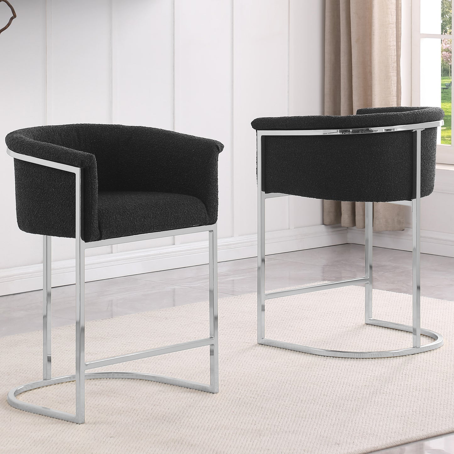SC010-7, CH010-7, & BS010-7: Modern Boucle Fabric Chairs with U-Shaped Chrome Legs (Set of 2)