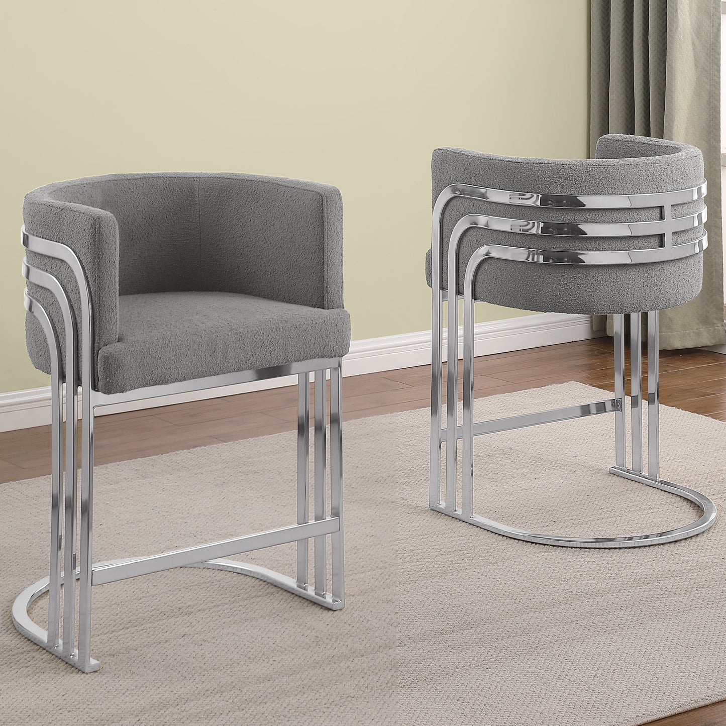 SC020-7, CH020-7, & BS020-7: Modern Teddy Fabric Chairs with Chrome Base