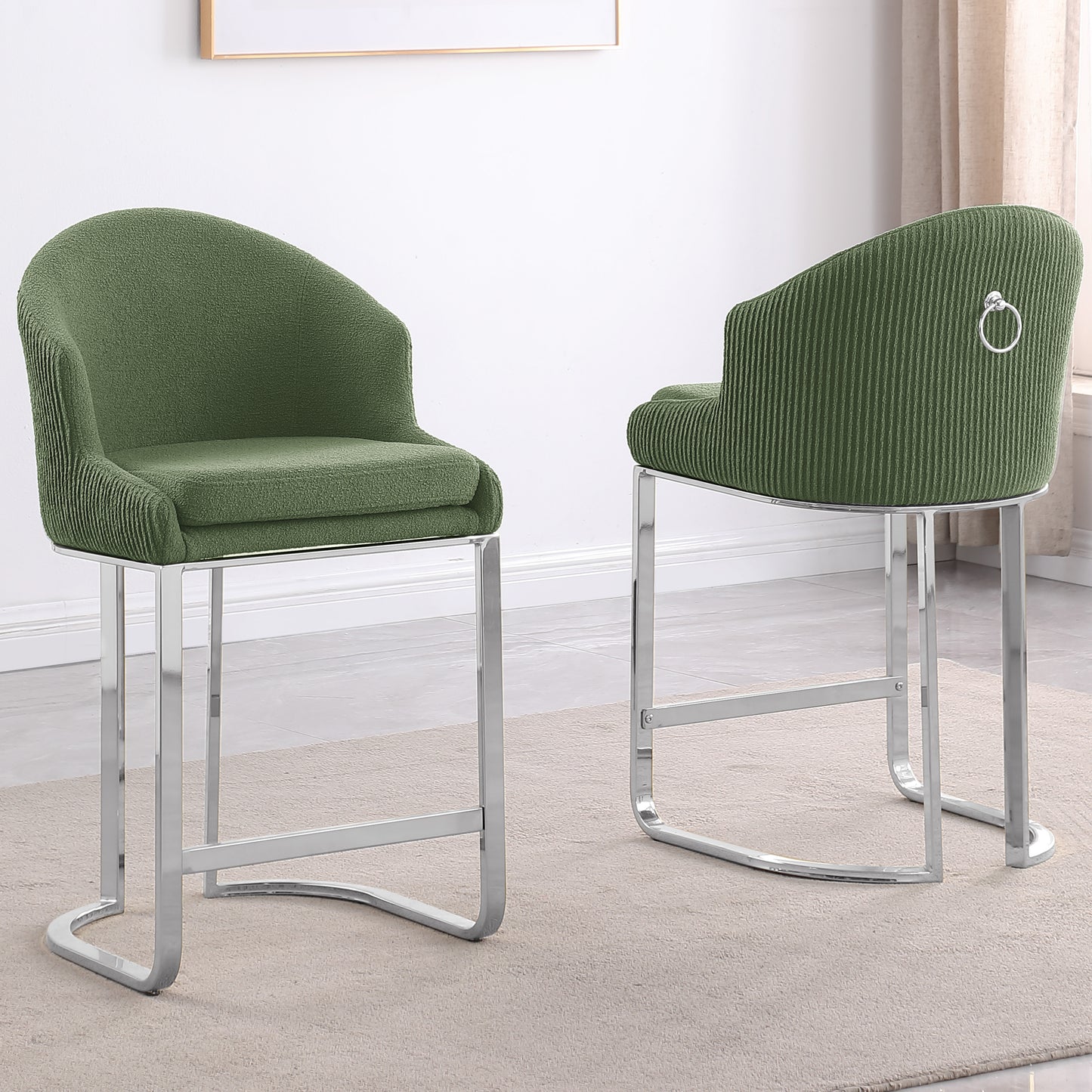 SC370-7, CH370-7, & BS370-7: Modern Teddy Upholstered Chairs with Chrome Finish Legs & Decorative Back Ring Handle (Set of 2)