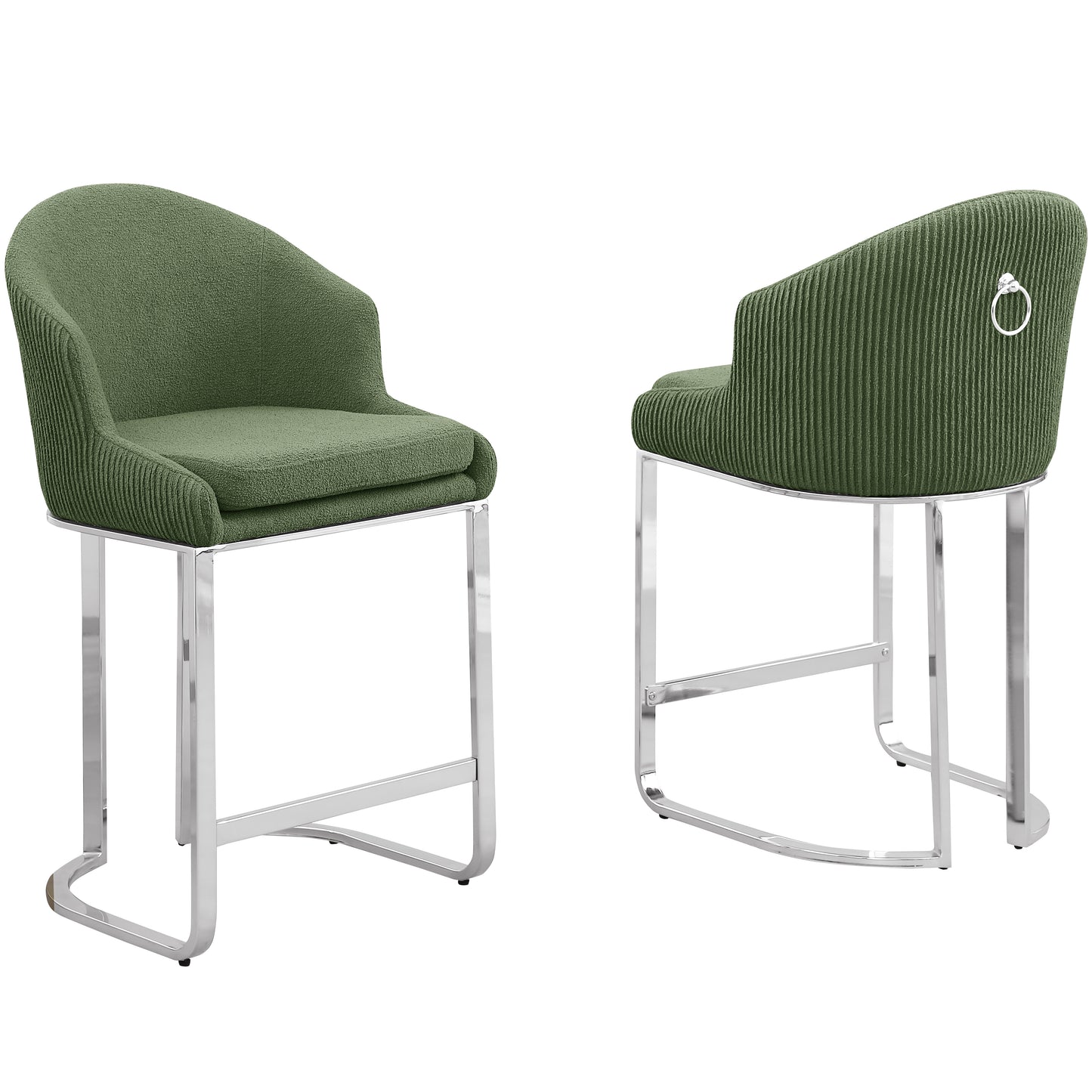 SC370-7, CH370-7, & BS370-7: Modern Teddy Upholstered Chairs with Chrome Finish Legs & Decorative Back Ring Handle (Set of 2)