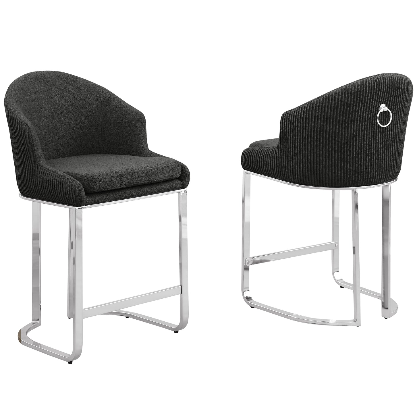 SC370-7, CH370-7, & BS370-7: Modern Teddy Upholstered Chairs with Chrome Finish Legs & Decorative Back Ring Handle (Set of 2)