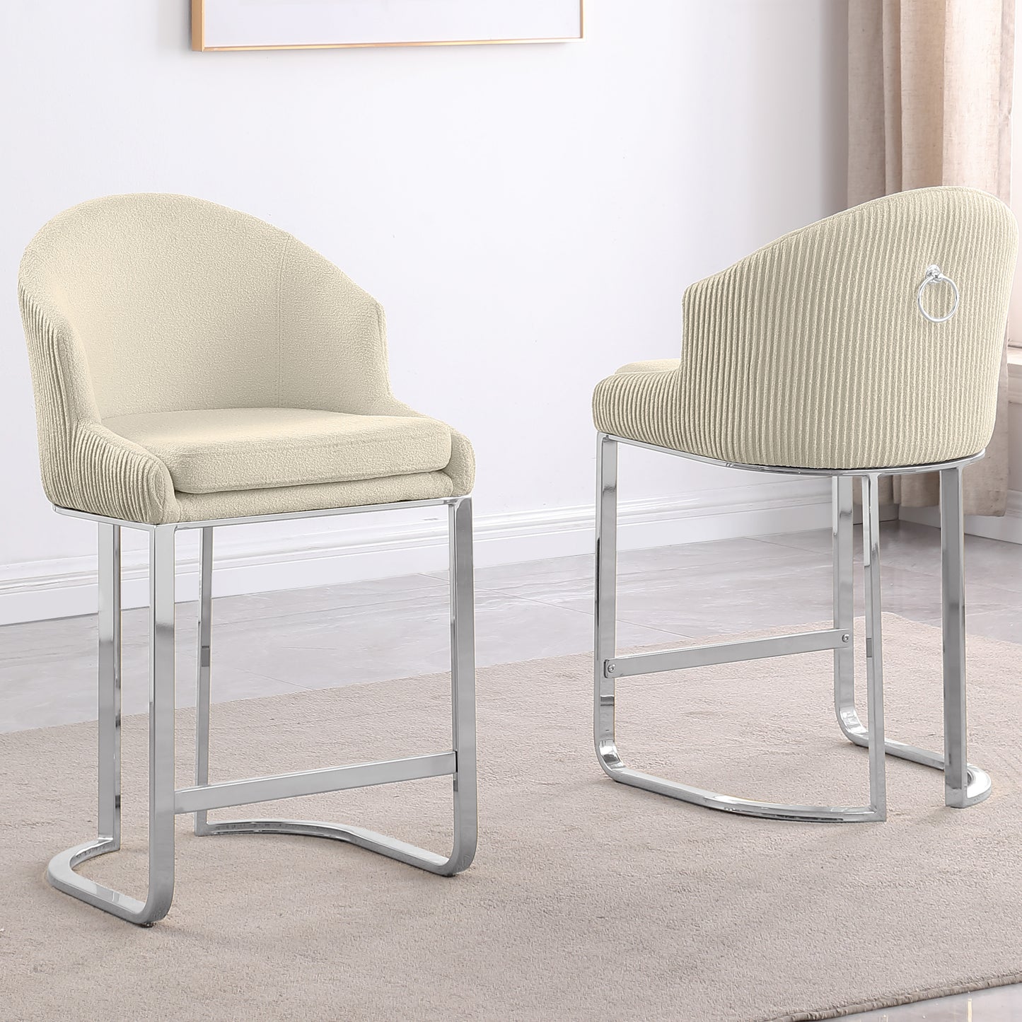 SC370-7, CH370-7, & BS370-7: Modern Teddy Upholstered Chairs with Chrome Finish Legs & Decorative Back Ring Handle (Set of 2)
