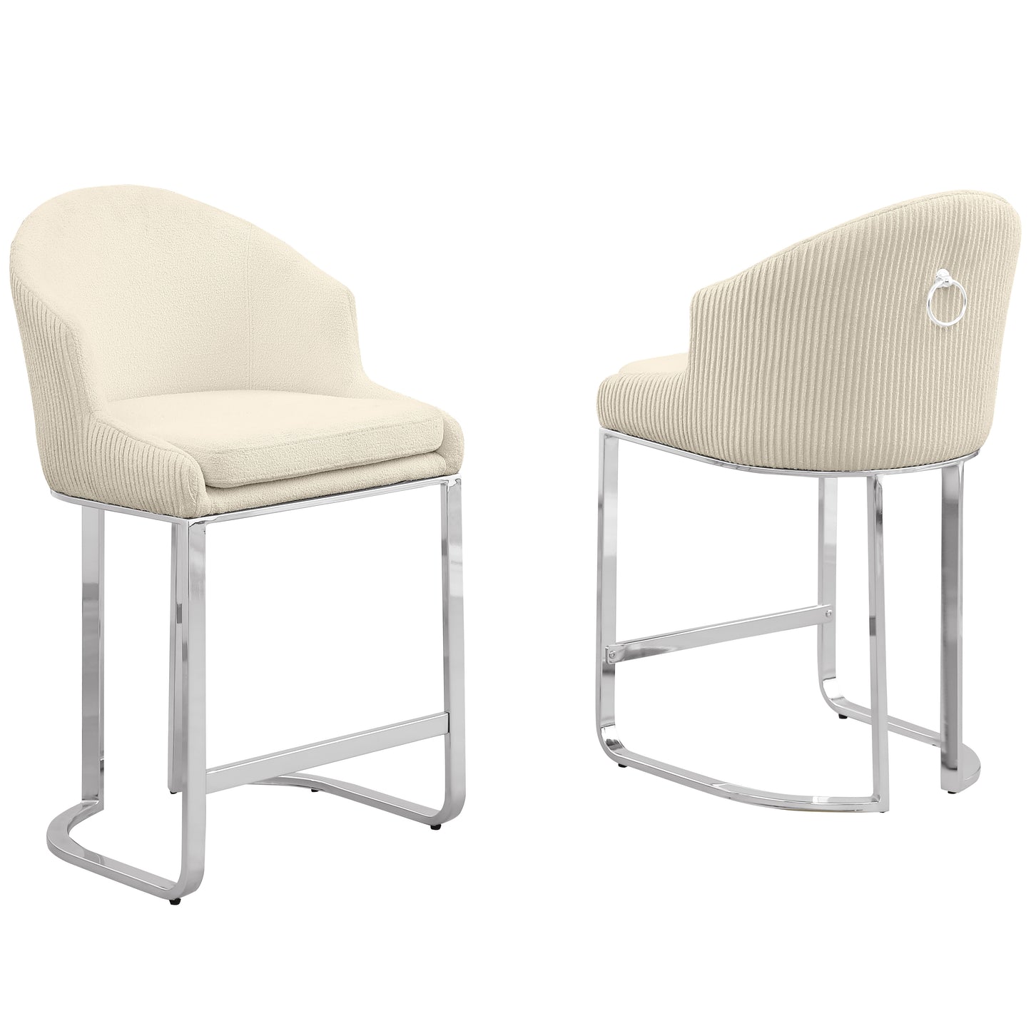 SC370-7, CH370-7, & BS370-7: Modern Teddy Upholstered Chairs with Chrome Finish Legs & Decorative Back Ring Handle (Set of 2)