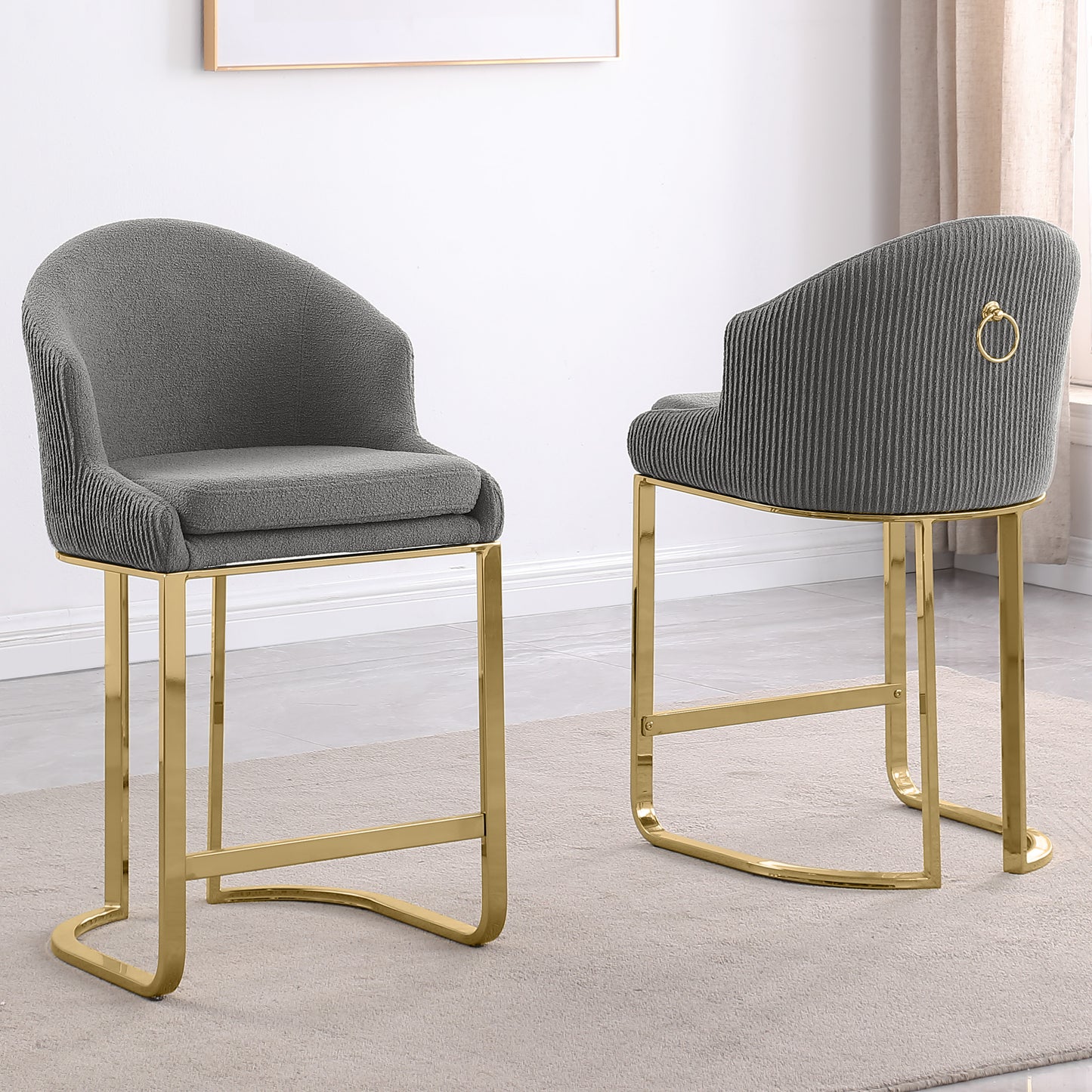 SC370-7, CH370-7, & BS370-7: Modern Teddy Upholstered Chairs with Chrome Finish Legs & Decorative Back Ring Handle (Set of 2)