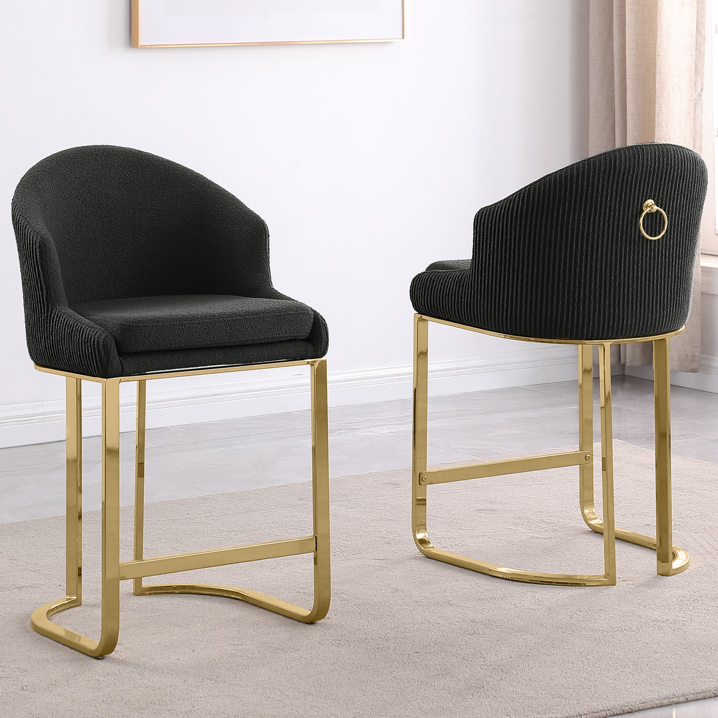 SC370-7, CH370-7, & BS370-7: Modern Teddy Upholstered Chairs with Chrome Finish Legs & Decorative Back Ring Handle (Set of 2)