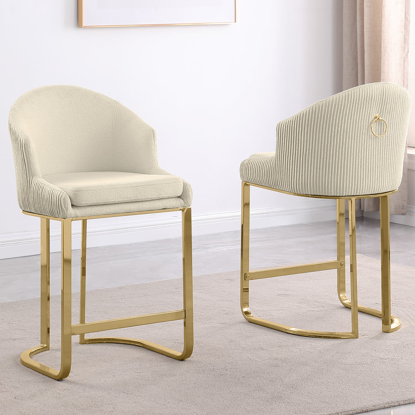 SC370-7, CH370-7, & BS370-7: Modern Teddy Upholstered Chairs with Chrome Finish Legs & Decorative Back Ring Handle (Set of 2)