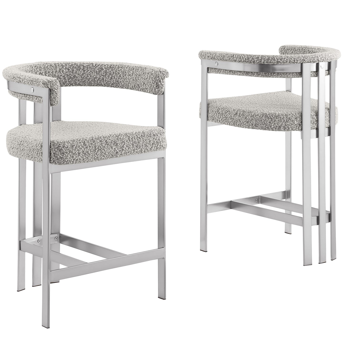 SC380-7. CH380-7, & BS380-7: Modern Boucle Upholstered Chairs with Matte Brushed Chrome Finish Legs (Set of 2)
