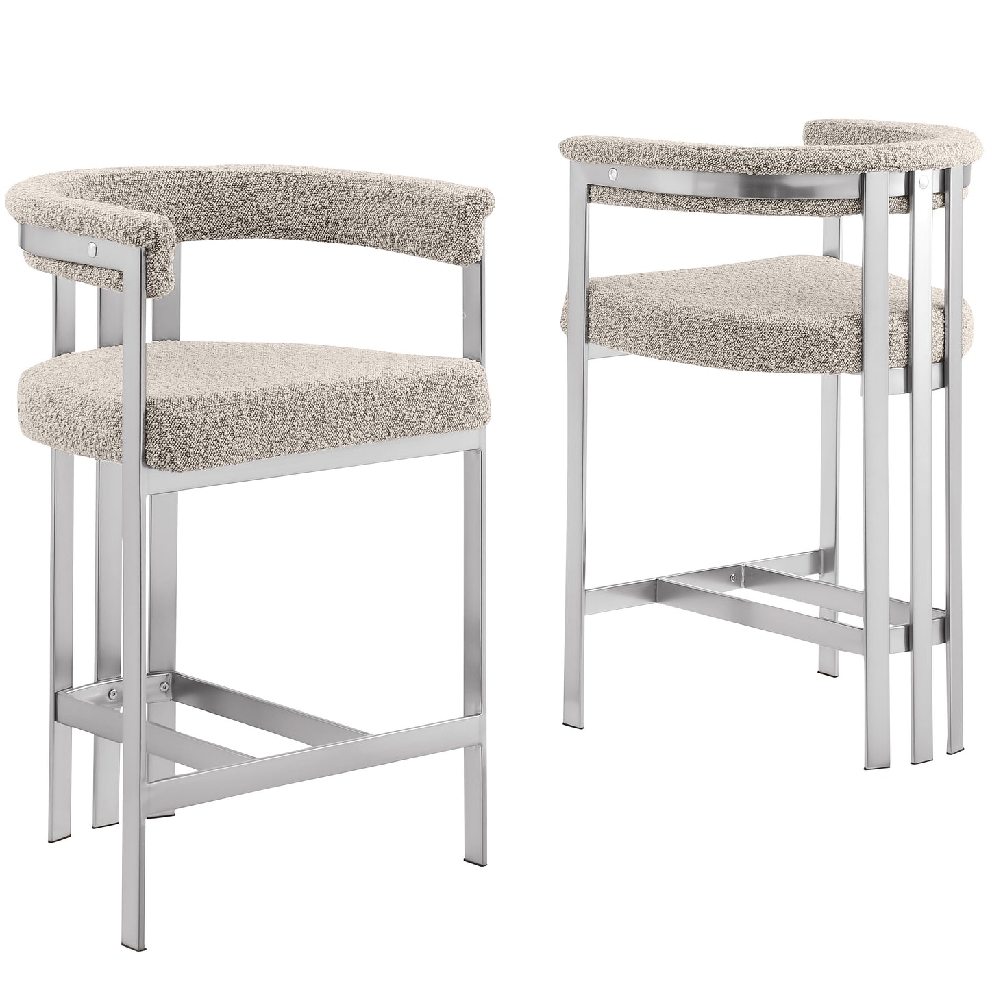 SC380-7. CH380-7, & BS380-7: Modern Boucle Upholstered Chairs with Matte Brushed Chrome Finish Legs (Set of 2)