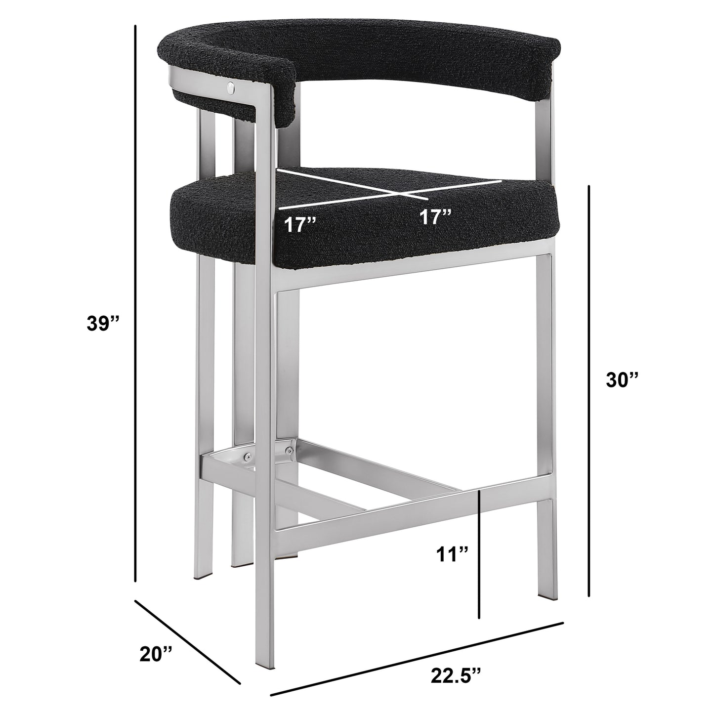 SC380-7. CH380-7, & BS380-7: Modern Boucle Upholstered Chairs with Matte Brushed Chrome Finish Legs (Set of 2)
