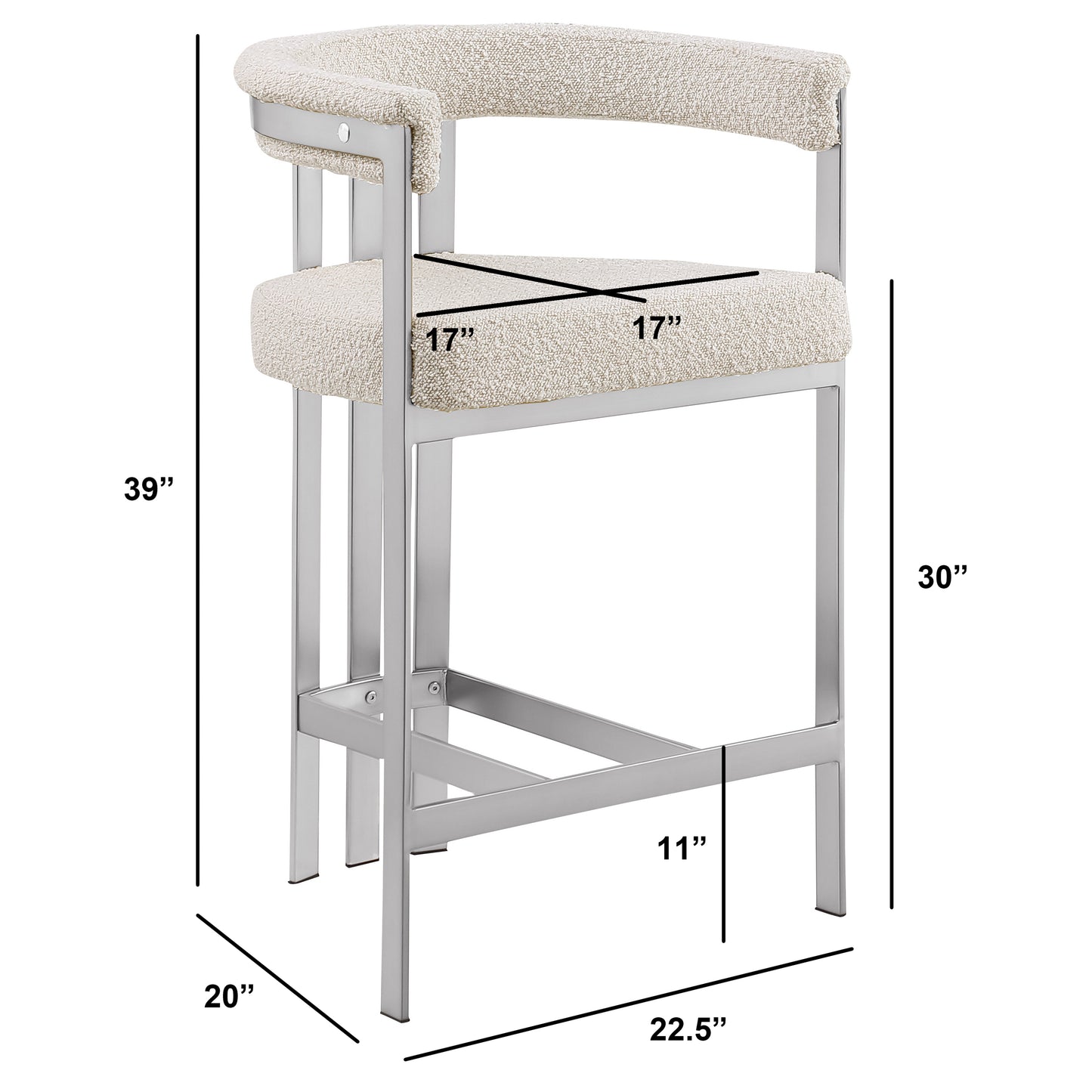 SC380-7. CH380-7, & BS380-7: Modern Boucle Upholstered Chairs with Matte Brushed Chrome Finish Legs (Set of 2)