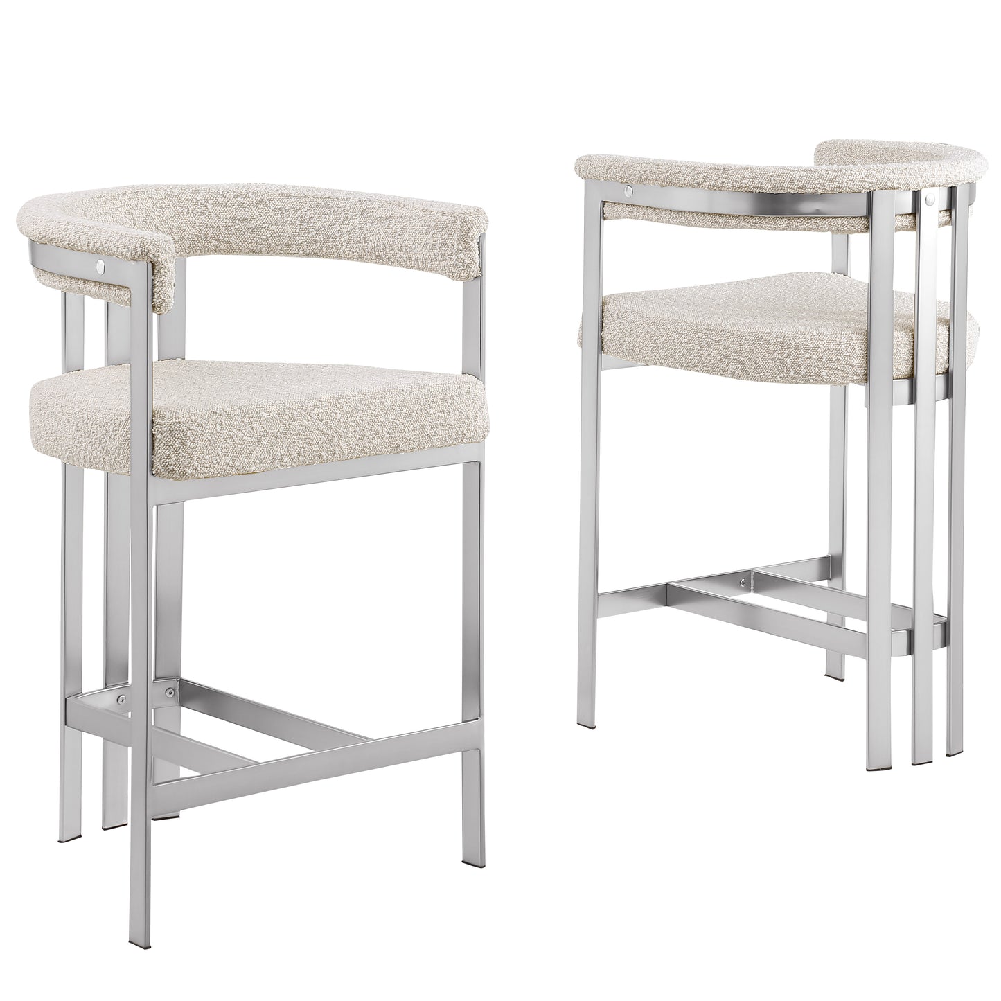 SC380-7. CH380-7, & BS380-7: Modern Boucle Upholstered Chairs with Matte Brushed Chrome Finish Legs (Set of 2)