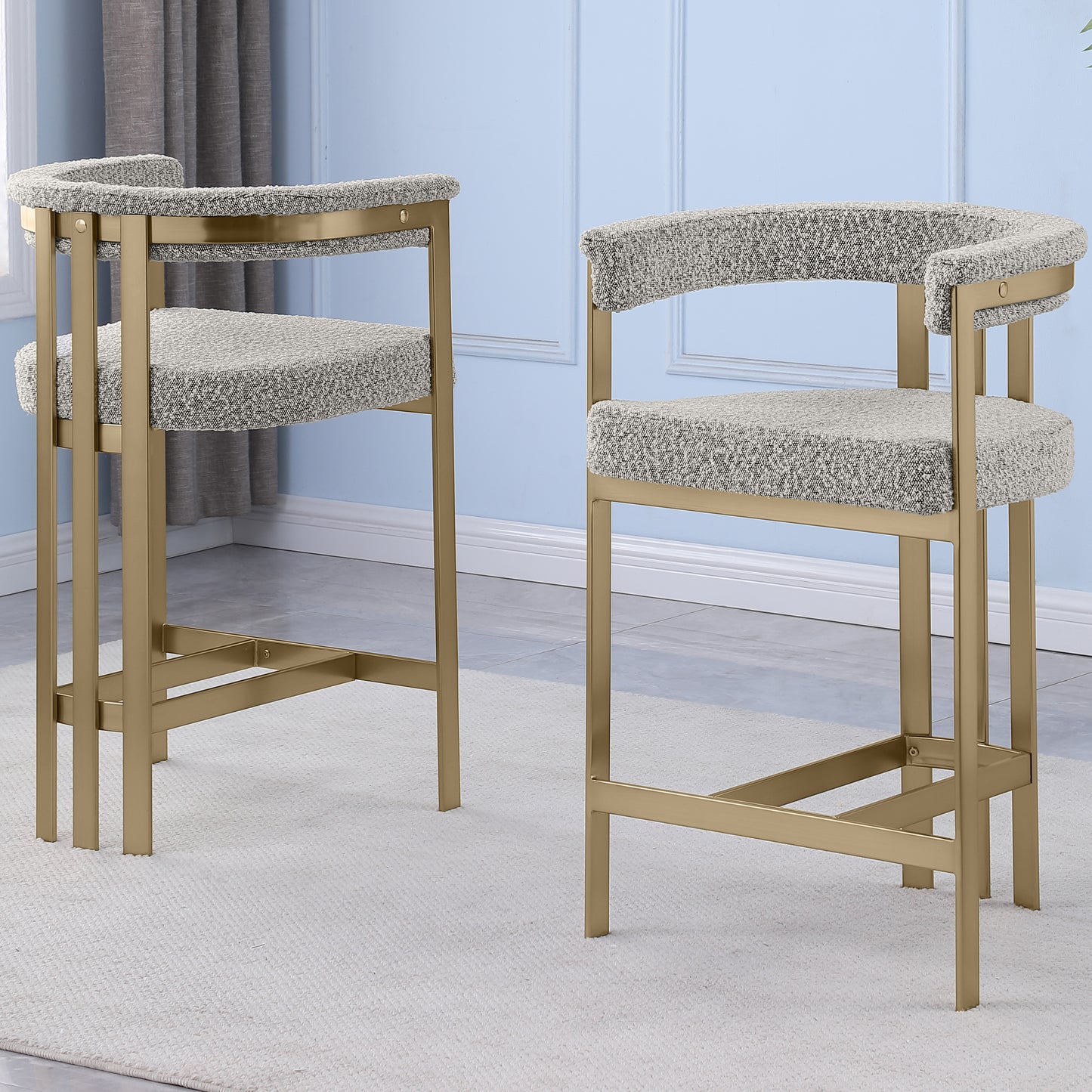 SC380-7. CH380-7, & BS380-7: Modern Boucle Upholstered Chairs with Matte Brushed Chrome Finish Legs (Set of 2)