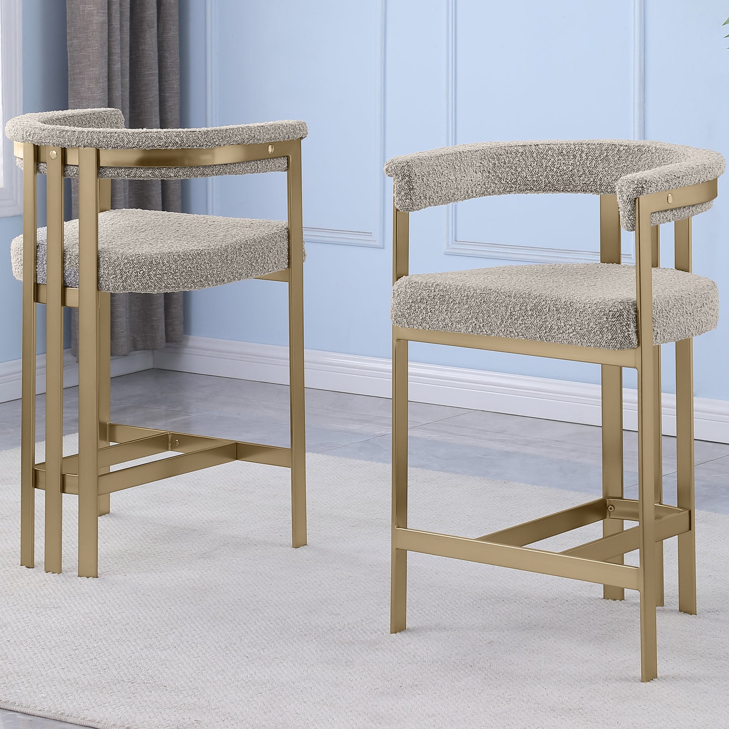 SC380-7. CH380-7, & BS380-7: Modern Boucle Upholstered Chairs with Matte Brushed Chrome Finish Legs (Set of 2)