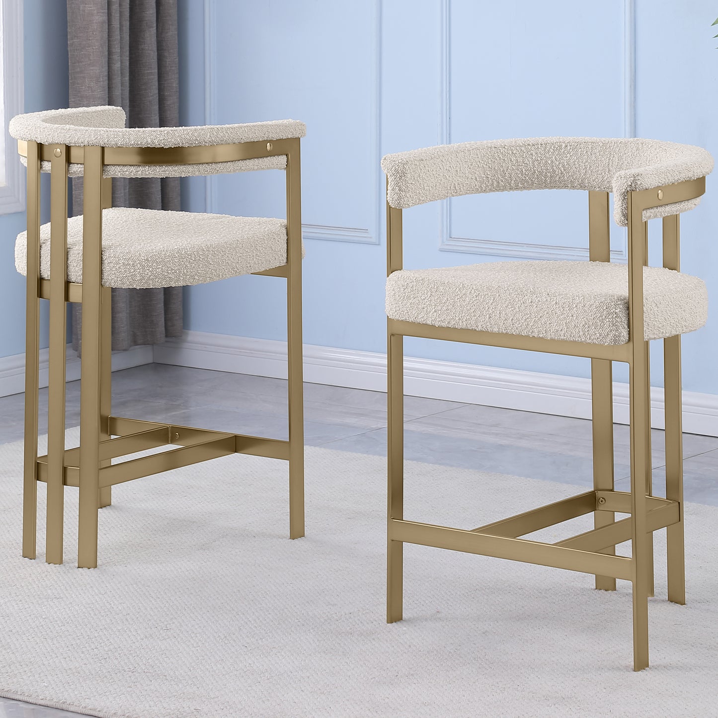 SC380-7. CH380-7, & BS380-7: Modern Boucle Upholstered Chairs with Matte Brushed Chrome Finish Legs (Set of 2)
