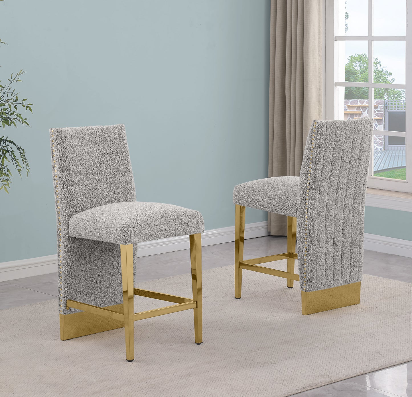 SC560-7, CH560-7, & BS560-7: Modern Upholstered Side Chair Set of 2 - Boucle Fabric - Chrome Legs