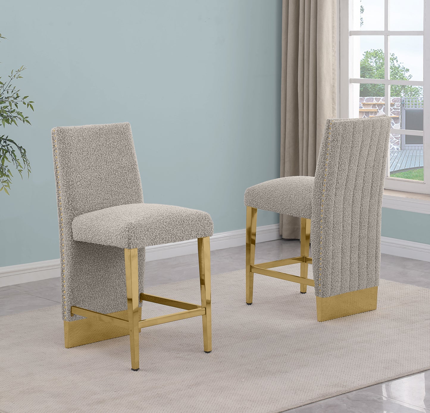 SC560-7, CH560-7, & BS560-7: Modern Upholstered Side Chair Set of 2 - Boucle Fabric - Chrome Legs