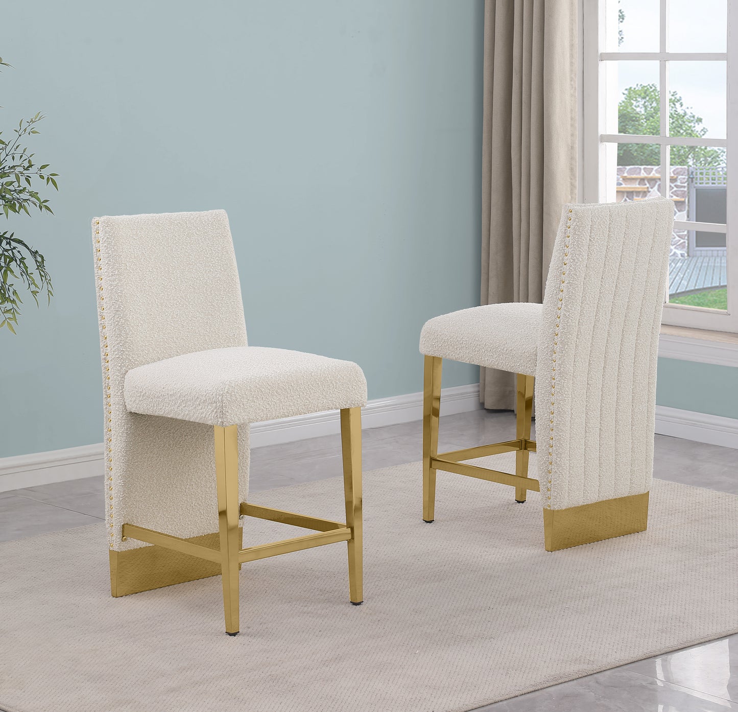SC560-7, CH560-7, & BS560-7: Modern Upholstered Side Chair Set of 2 - Boucle Fabric - Chrome Legs