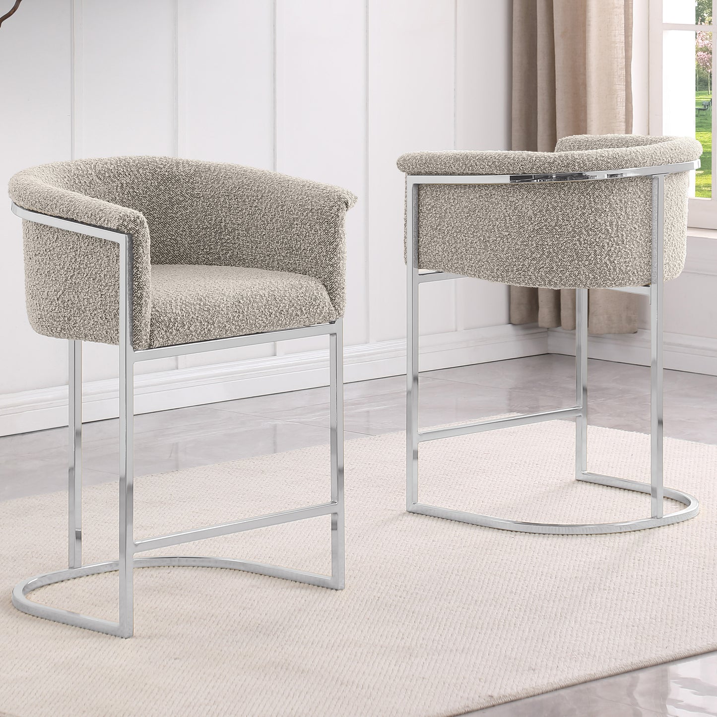 SC010-7, CH010-7, & BS010-7: Modern Boucle Fabric Chairs with U-Shaped Chrome Legs (Set of 2)