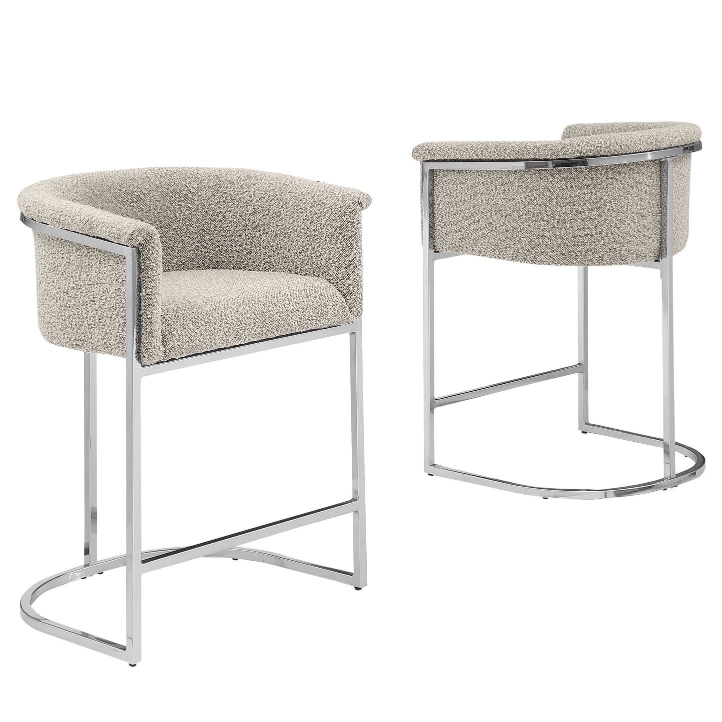 SC010-7, CH010-7, & BS010-7: Modern Boucle Fabric Chairs with U-Shaped Chrome Legs (Set of 2)