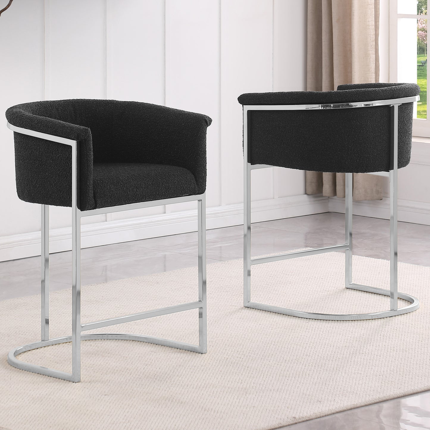 SC010-7, CH010-7, & BS010-7: Modern Boucle Fabric Chairs with U-Shaped Chrome Legs (Set of 2)