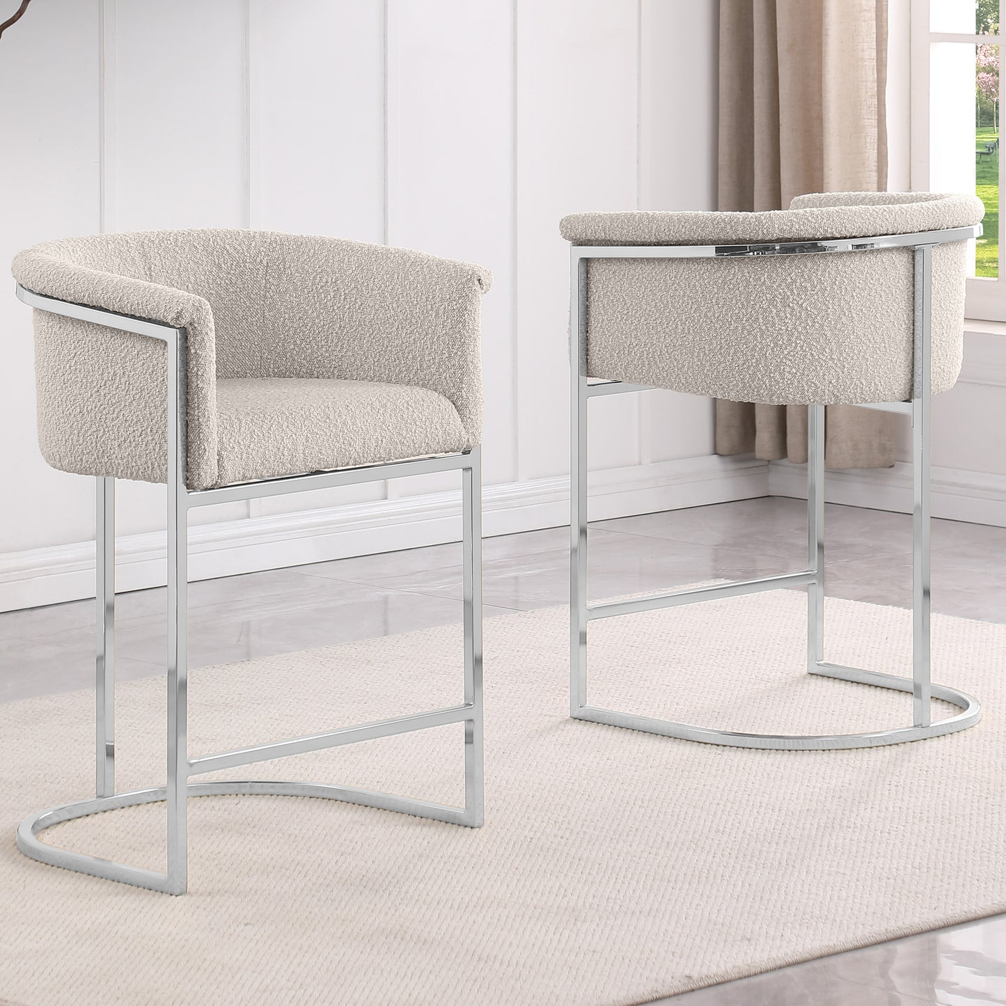 SC010-7, CH010-7, & BS010-7: Modern Boucle Fabric Chairs with U-Shaped Chrome Legs (Set of 2)