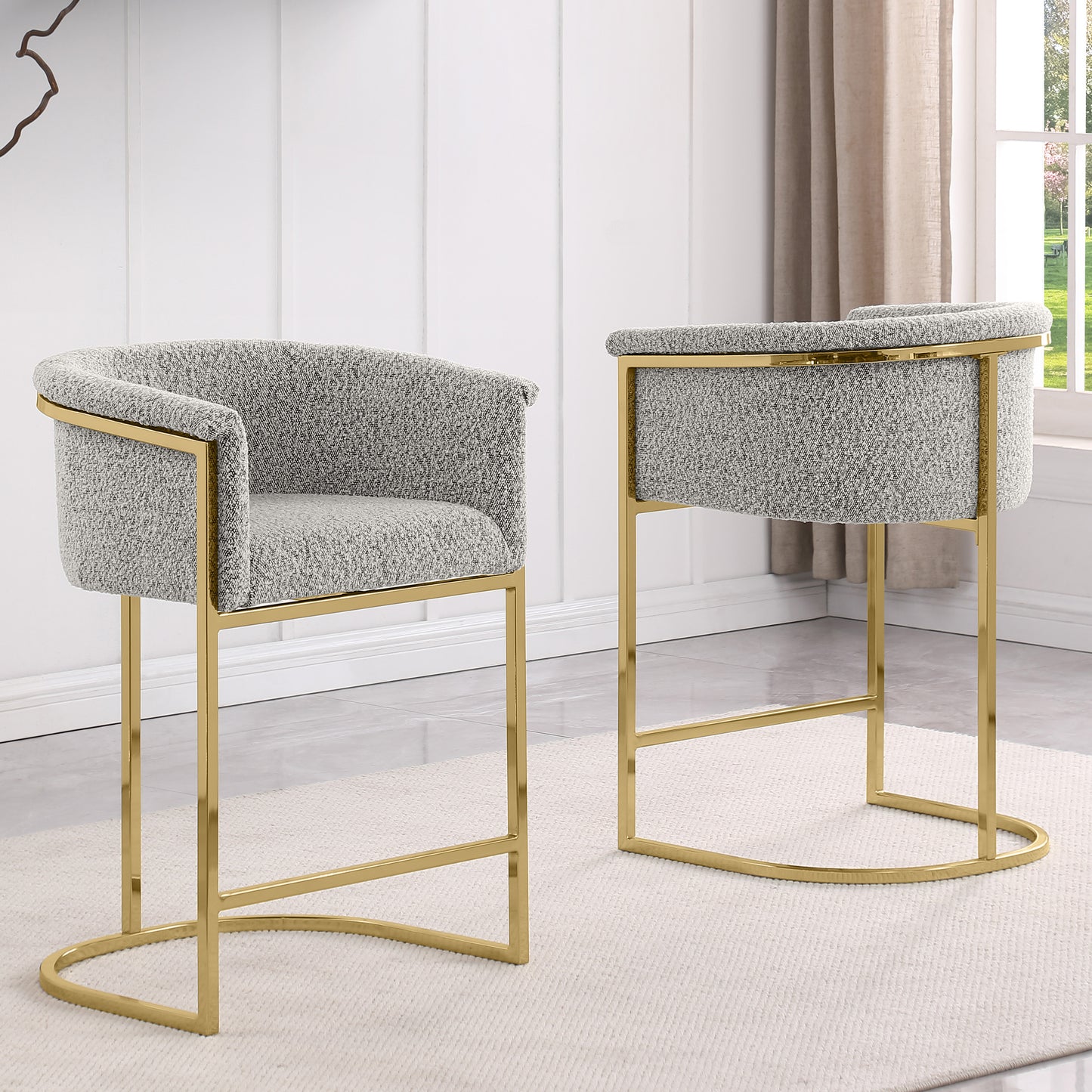 SC010-7, CH010-7, & BS010-7: Modern Boucle Fabric Chairs with U-Shaped Chrome Legs (Set of 2)