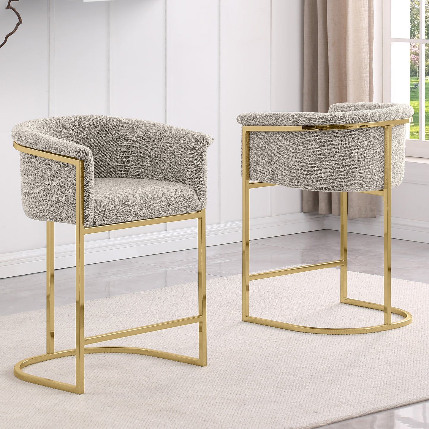 SC010-7, CH010-7, & BS010-7: Modern Boucle Fabric Chairs with U-Shaped Chrome Legs (Set of 2)