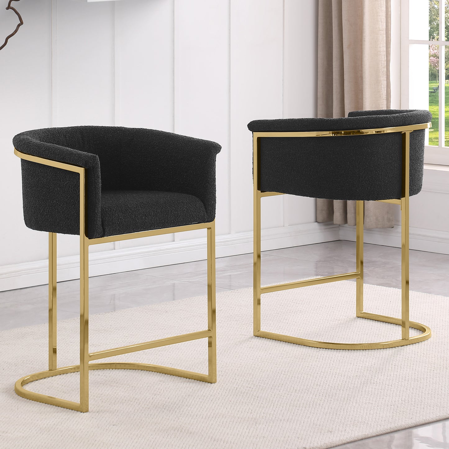 SC010-7, CH010-7, & BS010-7: Modern Boucle Fabric Chairs with U-Shaped Chrome Legs (Set of 2)