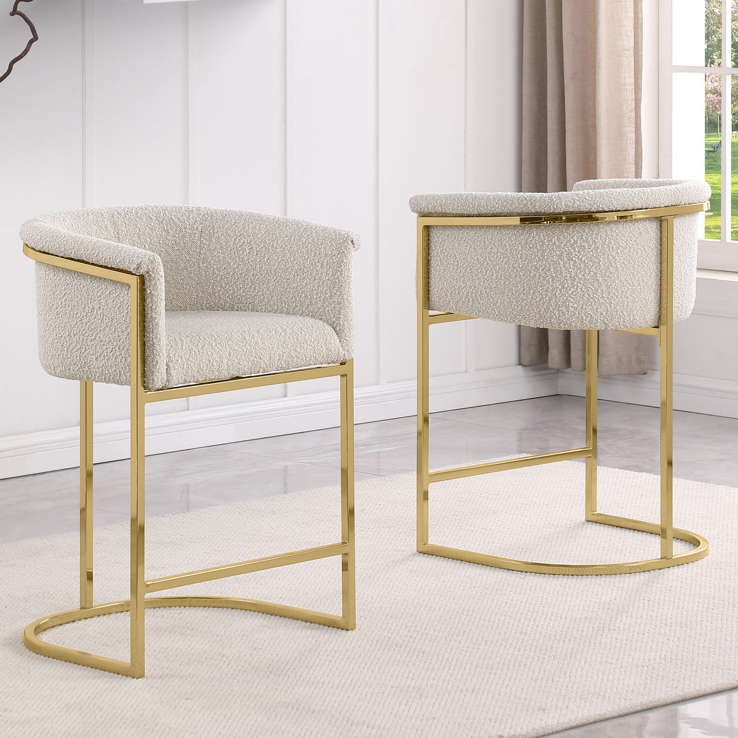 SC010-7, CH010-7, & BS010-7: Modern Boucle Fabric Chairs with U-Shaped Chrome Legs (Set of 2)