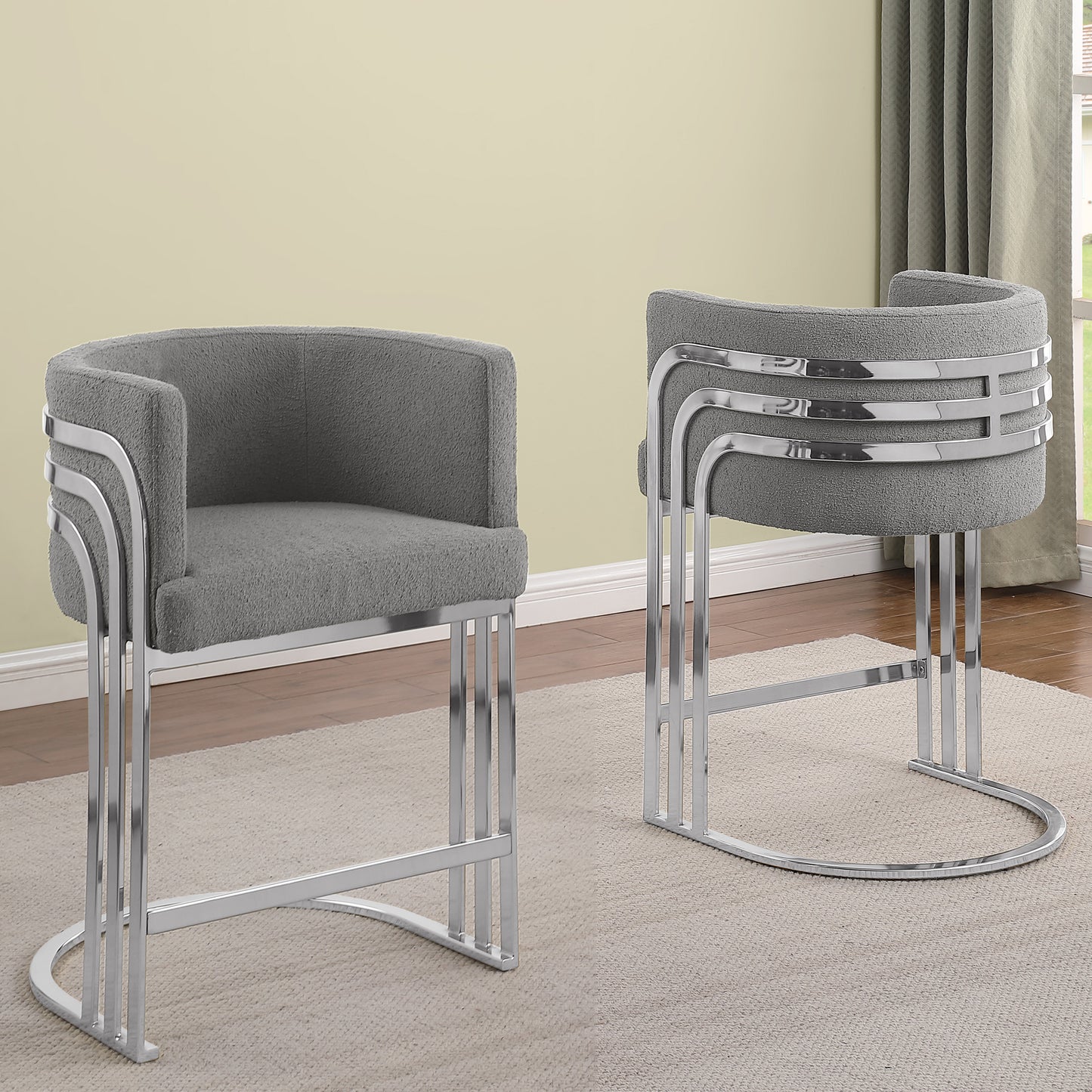 SC020-7, CH020-7, & BS020-7: Modern Teddy Fabric Chairs with Chrome Base