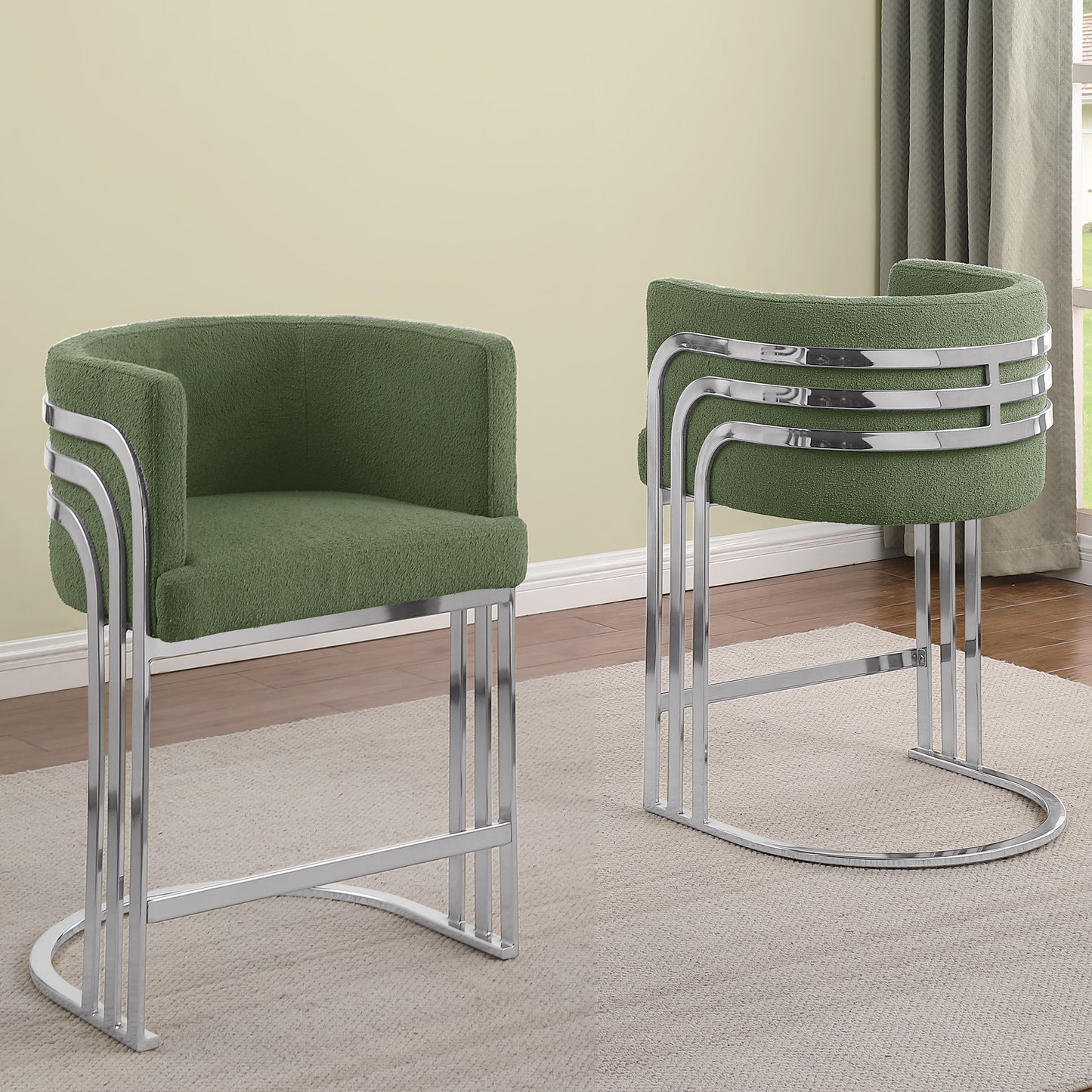 SC020-7, CH020-7, & BS020-7: Modern Teddy Fabric Chairs with Chrome Base