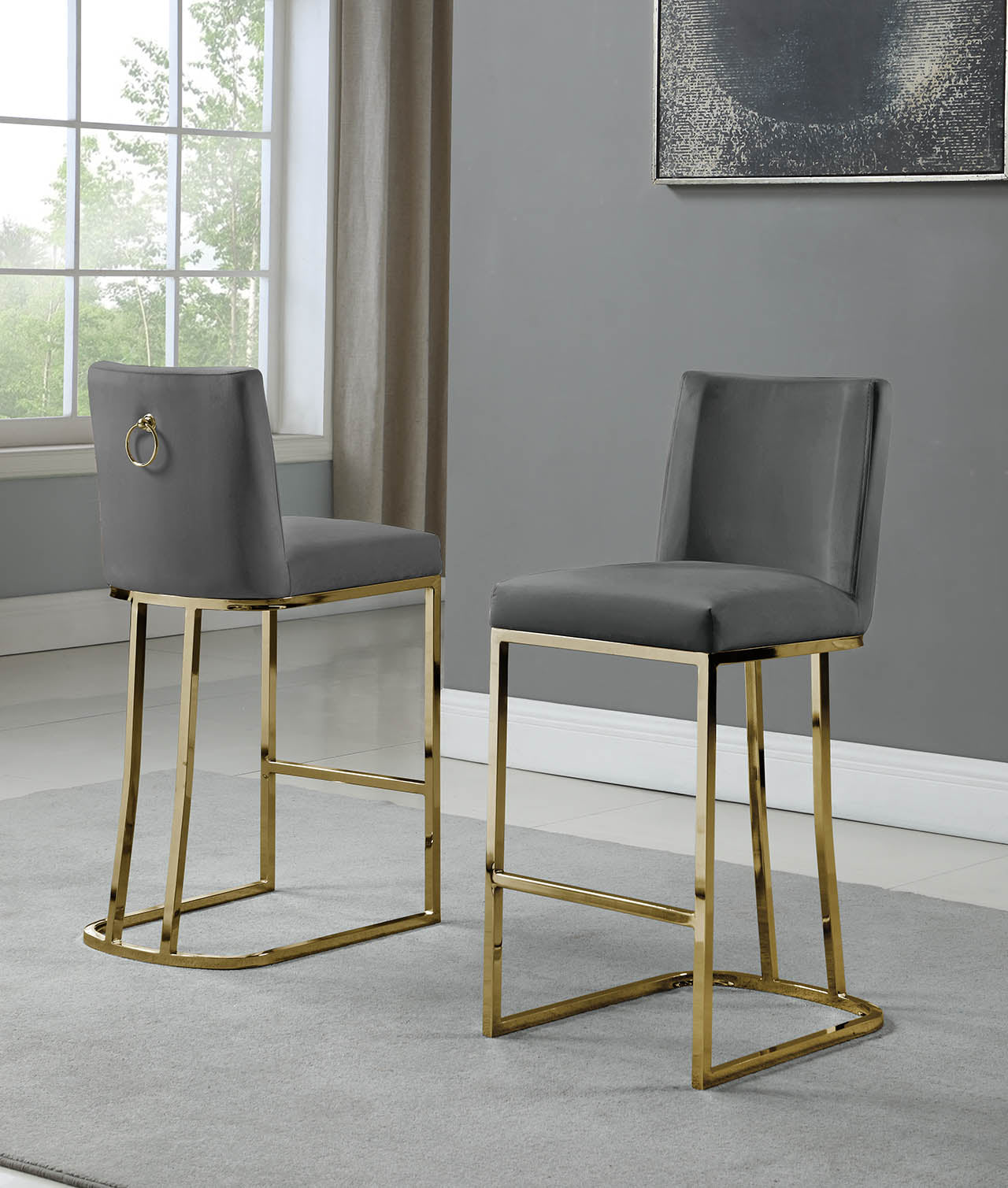 CH100-7 & CH500-7 : Modern 26" Counter Height Chairs with Chrome Finished Back Ring Handle (Set of 2)