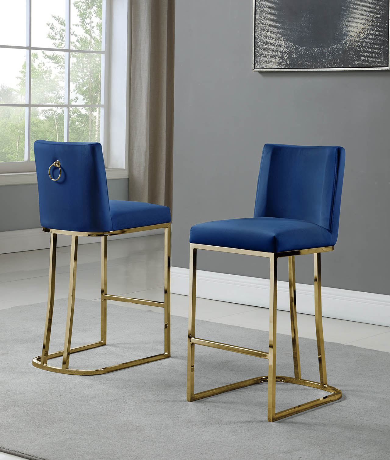 CH100-7 & CH500-7 : Modern 26" Counter Height Chairs with Chrome Finished Back Ring Handle (Set of 2)