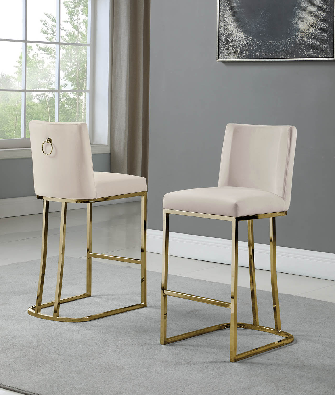 CH100-7 & CH500-7 : Modern 26" Counter Height Chairs with Chrome Finished Back Ring Handle (Set of 2)