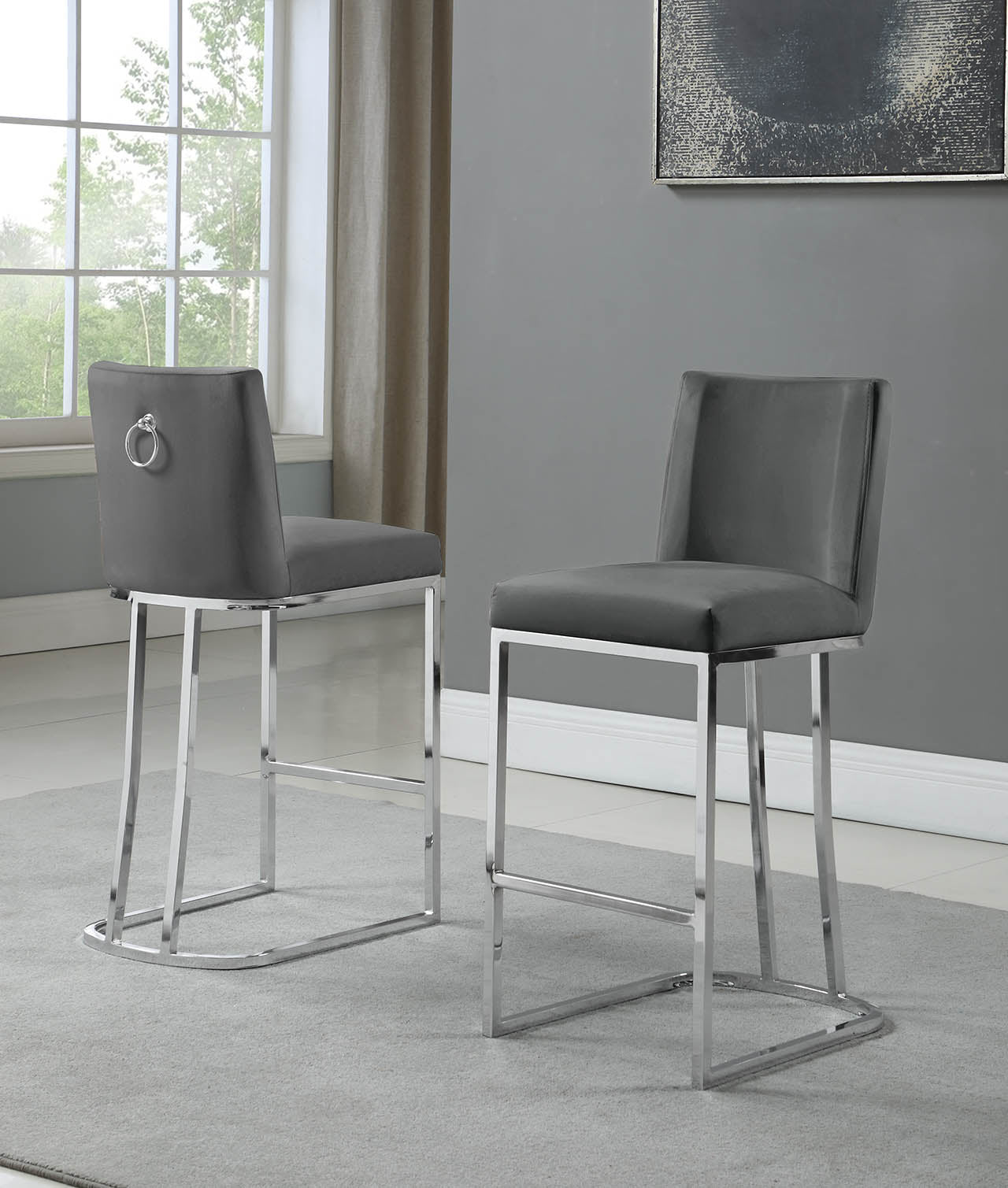 CH100-7 & CH500-7 : Modern 26" Counter Height Chairs with Chrome Finished Back Ring Handle (Set of 2)