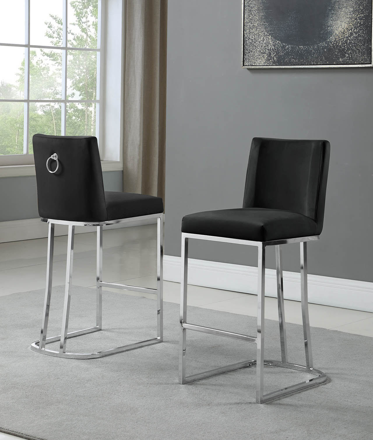 CH100-7 & CH500-7 : Modern 26" Counter Height Chairs with Chrome Finished Back Ring Handle (Set of 2)