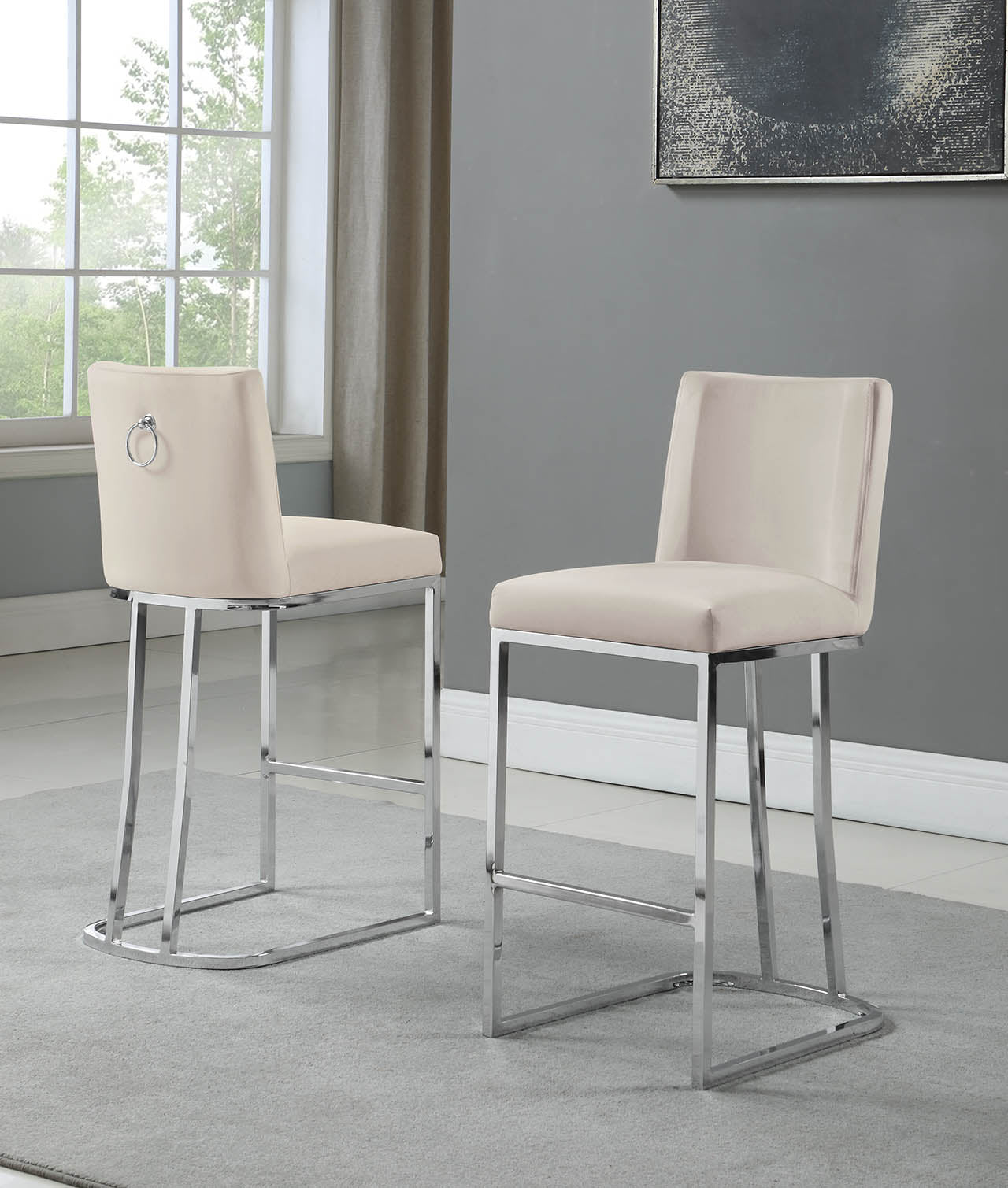 CH100-7 & CH500-7 : Modern 26" Counter Height Chairs with Chrome Finished Back Ring Handle (Set of 2)